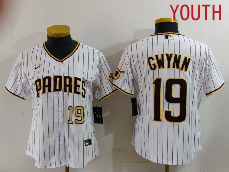 Youth San Diego Padres #19 Gwynn White Stripe Game 2024 Nike MLB Jersey style 2